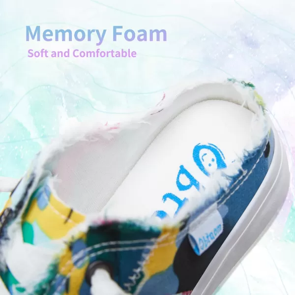 Obtaom Women Canvas Mules Memory Foam Clipper Fashion Sneakers Comfortable Slip-On Mule Backless Holiday Shoes