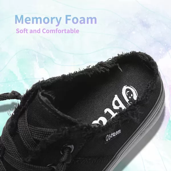 Obtaom Women Canvas Mules Memory Foam Clipper Fashion Sneakers Comfortable Slip-On Mule Backless Holiday Shoes