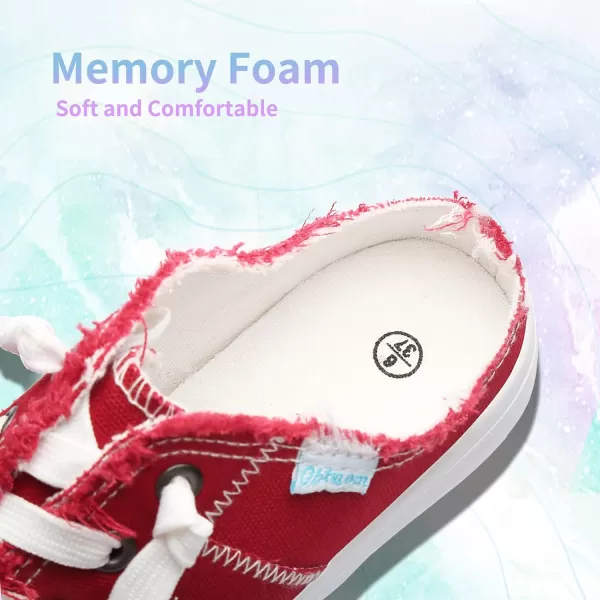 Obtaom Women Canvas Mules Memory Foam Clipper Fashion Sneakers Comfortable Slip-On Mule Backless Holiday Shoes