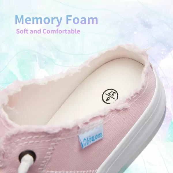 Obtaom Women Canvas Mules Memory Foam Clipper Fashion Sneakers Comfortable Slip-On Mule Backless Holiday Shoes