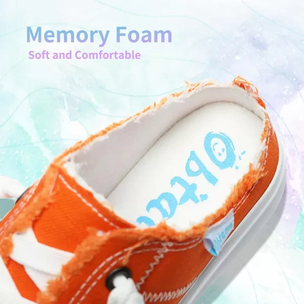 Obtaom Women Canvas Mules Memory Foam Clipper Fashion Sneakers Comfortable Slip-On Mule Backless Holiday Shoes