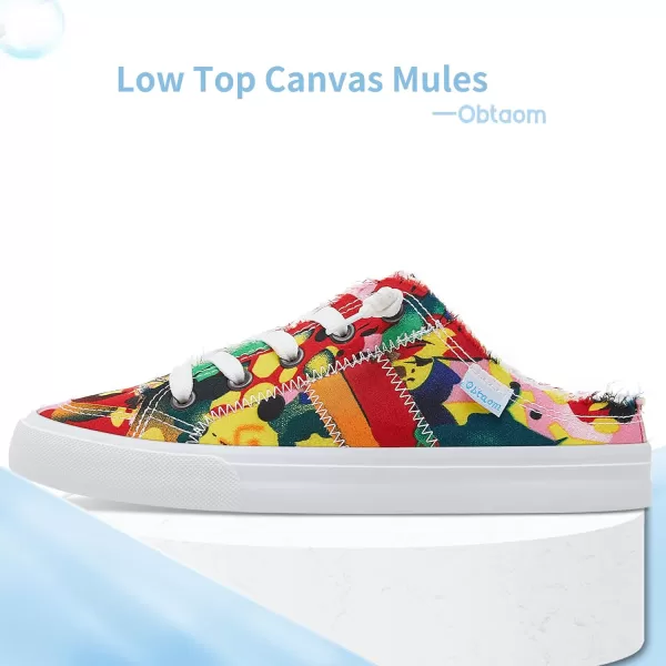Obtaom Women Canvas Mules Memory Foam Clipper Fashion Sneakers Comfortable Slip-On Mule Backless Holiday Shoes