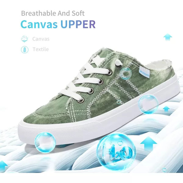 Obtaom Women Canvas Mules Memory Foam Clipper Fashion Sneakers Comfortable Slip-On Mule Backless Holiday Shoes