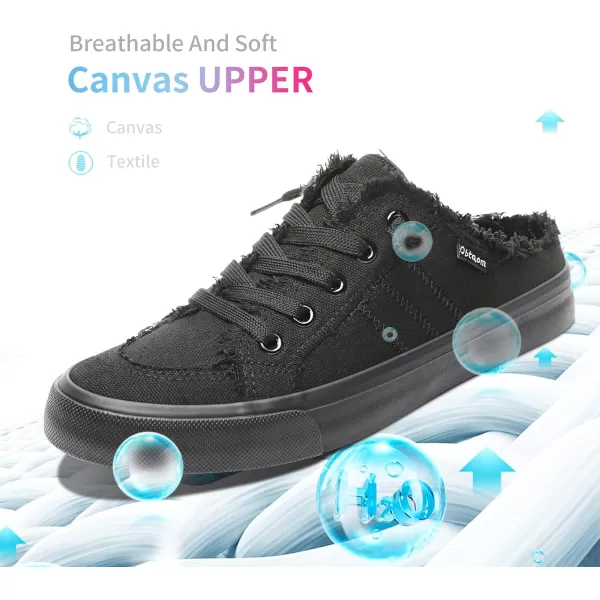 Obtaom Women Canvas Mules Memory Foam Clipper Fashion Sneakers Comfortable Slip-On Mule Backless Holiday Shoes