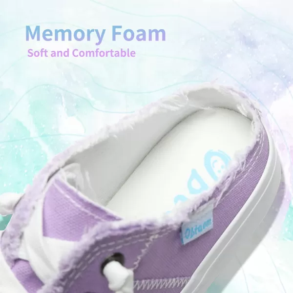 Obtaom Women Canvas Mules Memory Foam Clipper Fashion Sneakers Comfortable Slip-On Mule Backless Holiday Shoes
