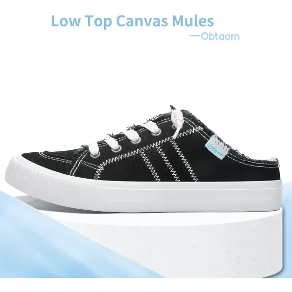 Obtaom Women Canvas Mules Memory Foam Clipper Fashion Sneakers Comfortable Slip-On Mule Backless Holiday Shoes
