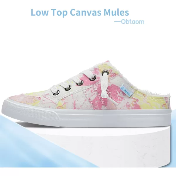 Obtaom Women Canvas Mules Memory Foam Clipper Fashion Sneakers Comfortable Slip-On Mule Backless Holiday Shoes