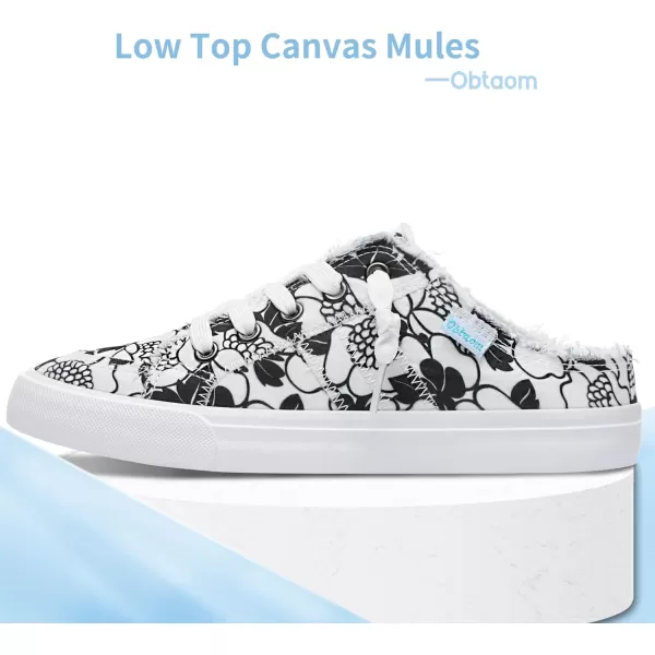 Obtaom Women Canvas Mules Memory Foam Clipper Fashion Sneakers Comfortable Slip-On Mule Backless Holiday Shoes
