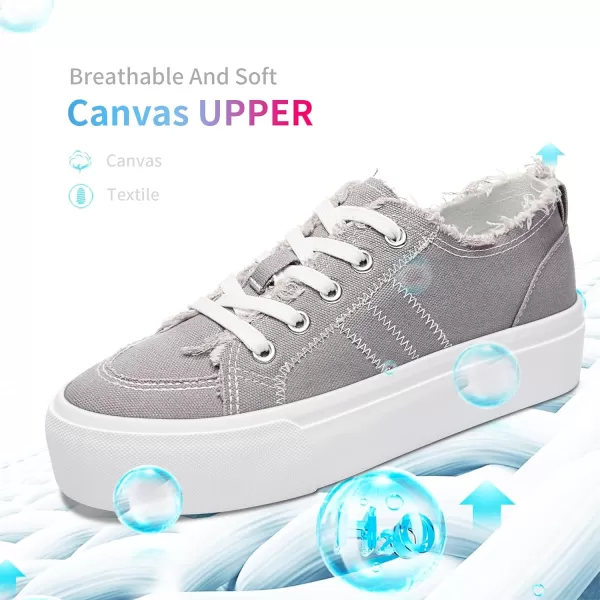 Obtaom Women Platform Canvas Sneakers White Comfort Play Fashion Sneakers Casual Lift Platform Lace Up Shoes Cute Low Top Walking Shoes for Lady