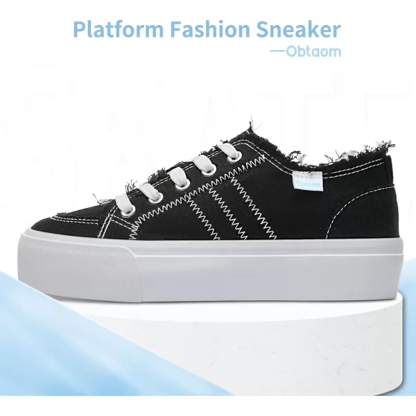 Obtaom Women Platform Canvas Sneakers White Comfort Play Fashion Sneakers Casual Lift Platform Lace Up Shoes Cute Low Top Walking Shoes for Lady