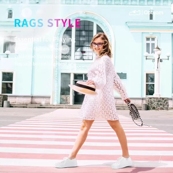 Obtaom Women Platform Canvas Sneakers White Comfort Play Fashion Sneakers Casual Lift Platform Lace Up Shoes Cute Low Top Walking Shoes for Lady