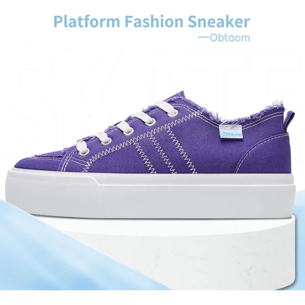 Obtaom Women Platform Canvas Sneakers White Comfort Play Fashion Sneakers Casual Lift Platform Lace Up Shoes Cute Low Top Walking Shoes for Lady