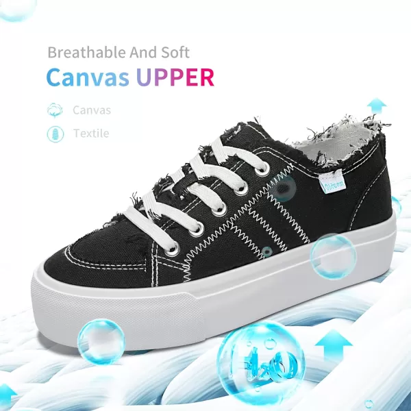 Obtaom Women Platform Canvas Sneakers White Comfort Play Fashion Sneakers Casual Lift Platform Lace Up Shoes Cute Low Top Walking Shoes for Lady