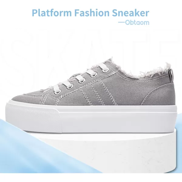 Obtaom Women Platform Canvas Sneakers White Comfort Play Fashion Sneakers Casual Lift Platform Lace Up Shoes Cute Low Top Walking Shoes for Lady
