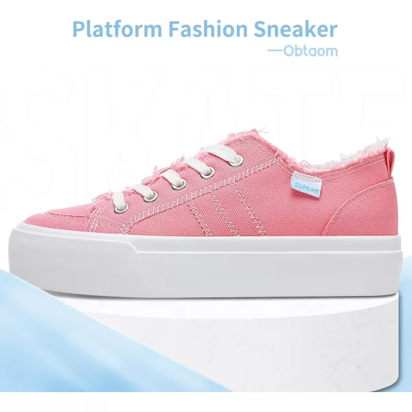 Obtaom Women Platform Canvas Sneakers White Comfort Play Fashion Sneakers Casual Lift Platform Lace Up Shoes Cute Low Top Walking Shoes for Lady