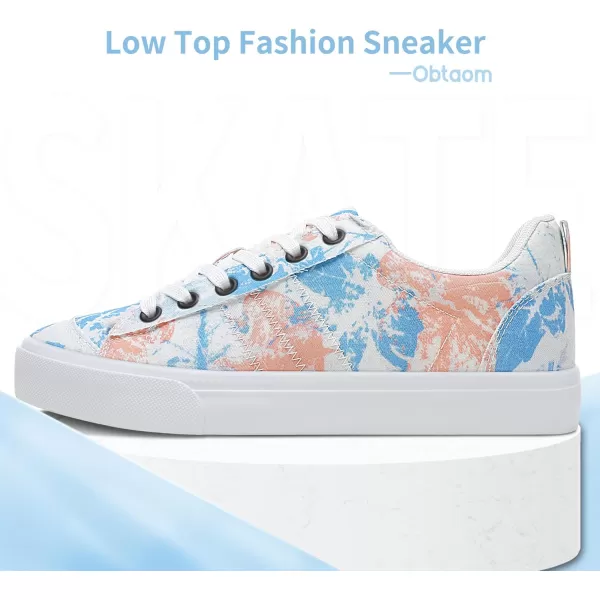 Obtaom Women's Canvas Sneakers Cute Lace up Fashion Sneaker Comfortable Skate Shoe for Lady Casual Tennis Flats