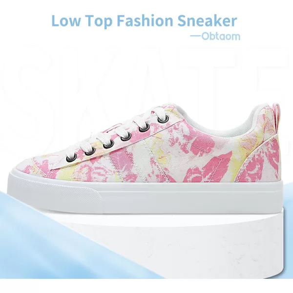 Obtaom Women's Canvas Sneakers Cute Lace up Fashion Sneaker Comfortable Skate Shoe for Lady Casual Tennis Flats