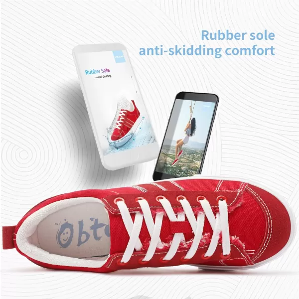 Obtaom Women's Canvas Sneakers Cute Lace up Fashion Sneaker Comfortable Skate Shoe for Lady Casual Tennis Flats