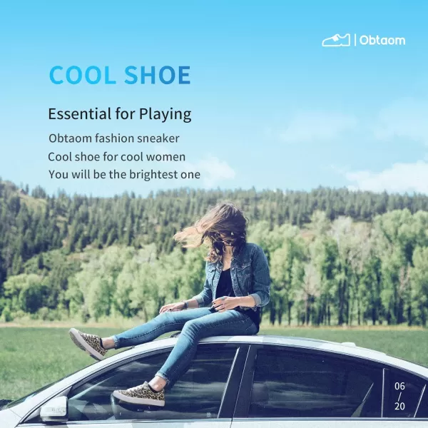 Obtaom Women's Play Fashion Sneaker White Color Washed and Leopard Canvas Slip on Shoes