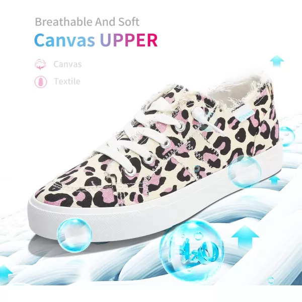 Obtaom Women's Play Fashion Sneaker White Color Washed and Leopard Canvas Slip on Shoes
