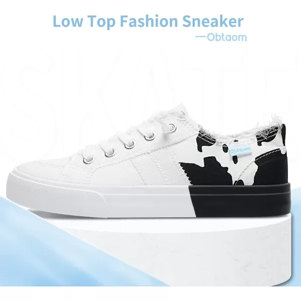 Obtaom Women's Play Fashion Sneaker White Color Washed and Leopard Canvas Slip on Shoes