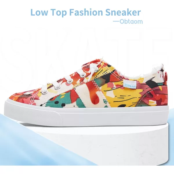 Obtaom Women's Play Fashion Sneaker White Color Washed and Leopard Canvas Slip on Shoes