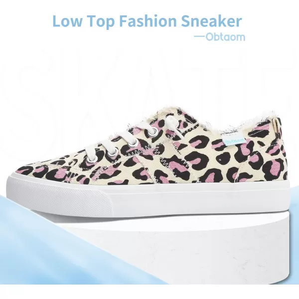 Obtaom Women's Play Fashion Sneaker White Color Washed and Leopard Canvas Slip on Shoes