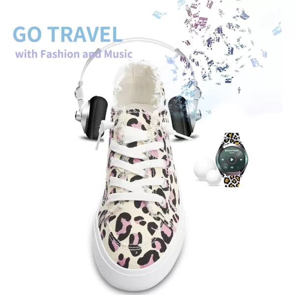 Obtaom Women's Play Fashion Sneaker White Color Washed and Leopard Canvas Slip on Shoes