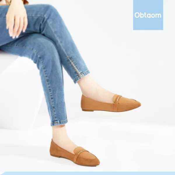 Obtaom Women's Pointy Toe Loafer Flat Comfortable Faux Suede Work Shoes,Cute Penny Loafer Slip On Ballet Flat