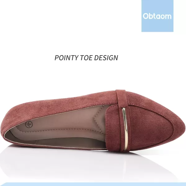 Obtaom Women's Pointy Toe Loafer Flat Comfortable Faux Suede Work Shoes,Cute Penny Loafer Slip On Ballet Flat