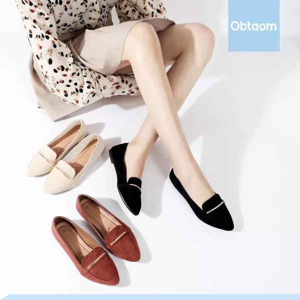 Obtaom Women's Pointy Toe Loafer Flat Comfortable Faux Suede Work Shoes,Cute Penny Loafer Slip On Ballet Flat