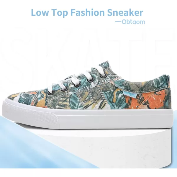 Obtaom Women's White Play Fashion Sneakers Cute Lace up Canvas Shoes Low Top Washed Canvas Flat for Lady