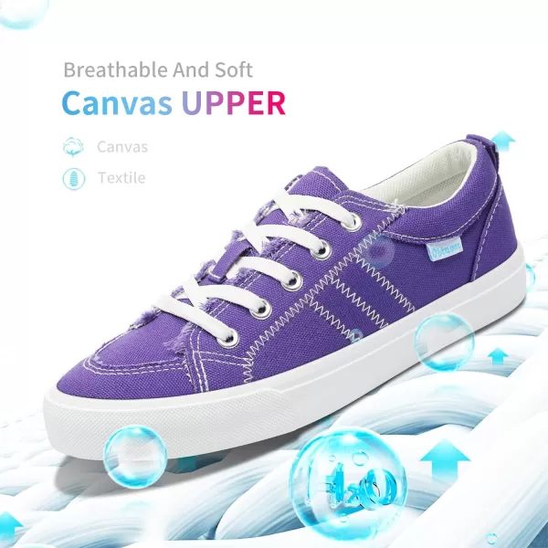 Obtaom Women's White Play Fashion Sneakers Cute Lace up Canvas Shoes Low Top Washed Canvas Flat for Lady