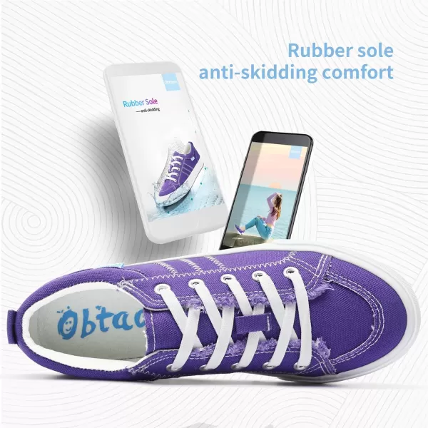 Obtaom Women's White Play Fashion Sneakers Cute Lace up Canvas Shoes Low Top Washed Canvas Flat for Lady