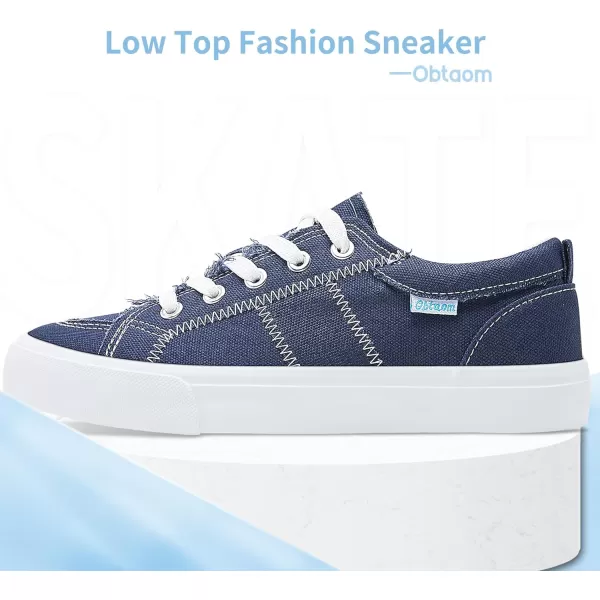 Obtaom Women's White Play Fashion Sneakers Cute Lace up Canvas Shoes Low Top Washed Canvas Flat for Lady