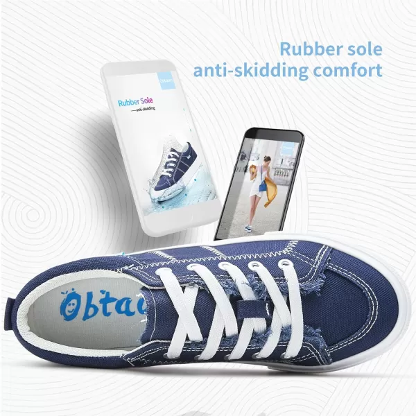 Obtaom Women's White Play Fashion Sneakers Cute Lace up Canvas Shoes Low Top Washed Canvas Flat for Lady
