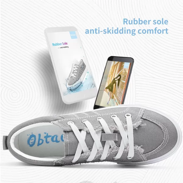 Obtaom Women's White Play Fashion Sneakers Cute Lace up Canvas Shoes Low Top Washed Canvas Flat for Lady