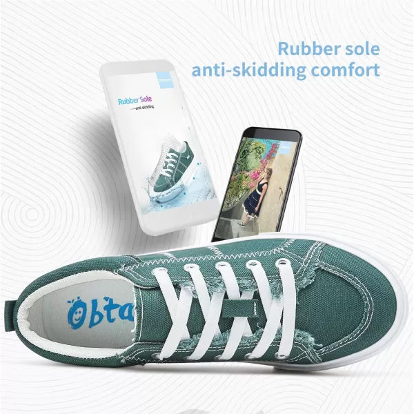 Obtaom Women's White Play Fashion Sneakers Cute Lace up Canvas Shoes Low Top Washed Canvas Flat for Lady