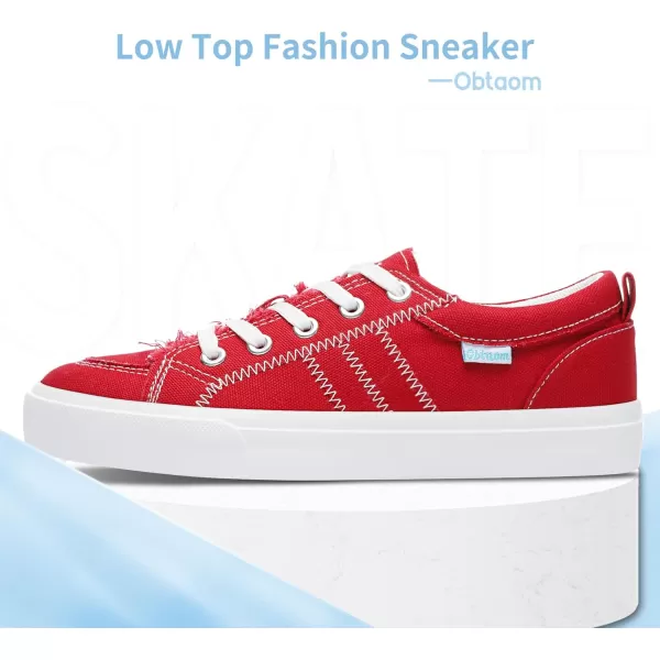 Obtaom Women's White Play Fashion Sneakers Cute Lace up Canvas Shoes Low Top Washed Canvas Flat for Lady