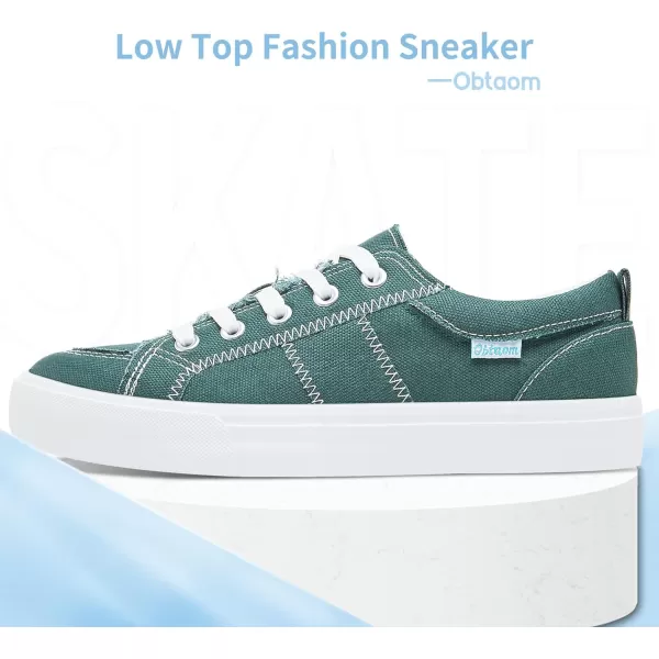 Obtaom Women's White Play Fashion Sneakers Cute Lace up Canvas Shoes Low Top Washed Canvas Flat for Lady