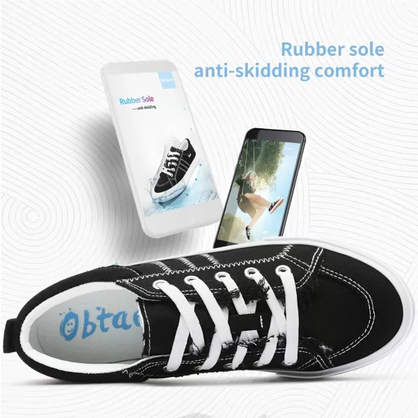 Obtaom Women's White Play Fashion Sneakers Cute Lace up Canvas Shoes Low Top Washed Canvas Flat for Lady