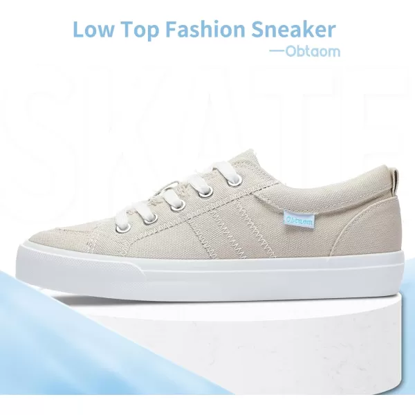 Obtaom Women's White Play Fashion Sneakers Cute Lace up Canvas Shoes Low Top Washed Canvas Flat for Lady