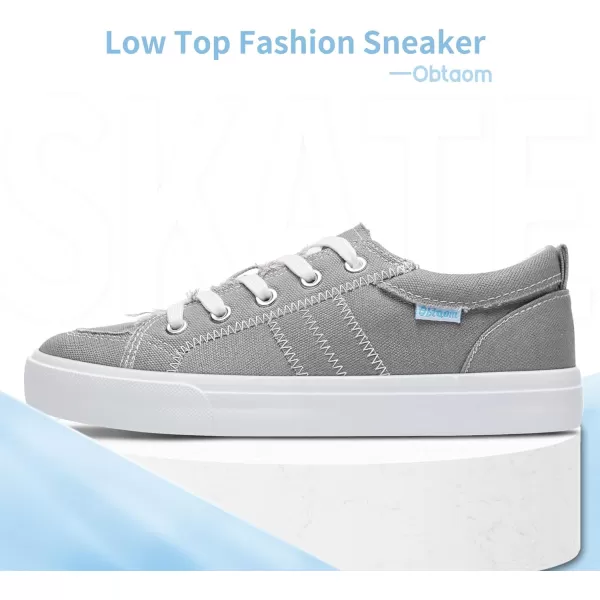 Obtaom Women's White Play Fashion Sneakers Cute Lace up Canvas Shoes Low Top Washed Canvas Flat for Lady