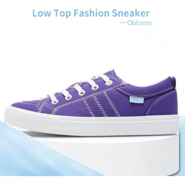 Obtaom Women's White Play Fashion Sneakers Cute Lace up Canvas Shoes Low Top Washed Canvas Flat for Lady