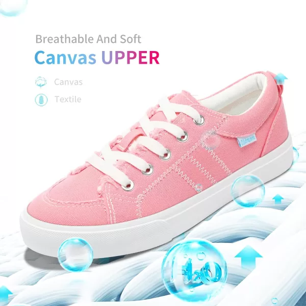 Obtaom Women's White Play Fashion Sneakers Cute Lace up Canvas Shoes Low Top Washed Canvas Flat for Lady
