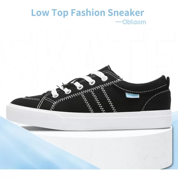 Obtaom Women's White Play Fashion Sneakers Cute Lace up Canvas Shoes Low Top Washed Canvas Flat for Lady