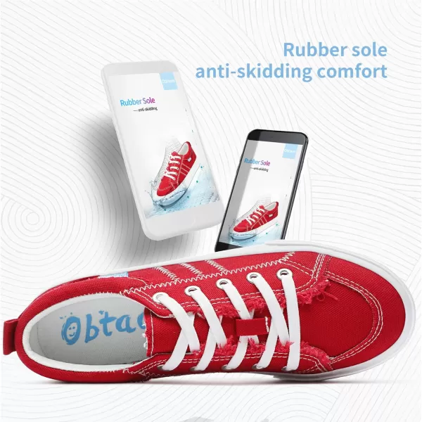 Obtaom Women's White Play Fashion Sneakers Cute Lace up Canvas Shoes Low Top Washed Canvas Flat for Lady