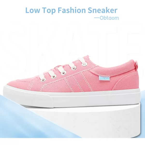 Obtaom Women's White Play Fashion Sneakers Cute Lace up Canvas Shoes Low Top Washed Canvas Flat for Lady