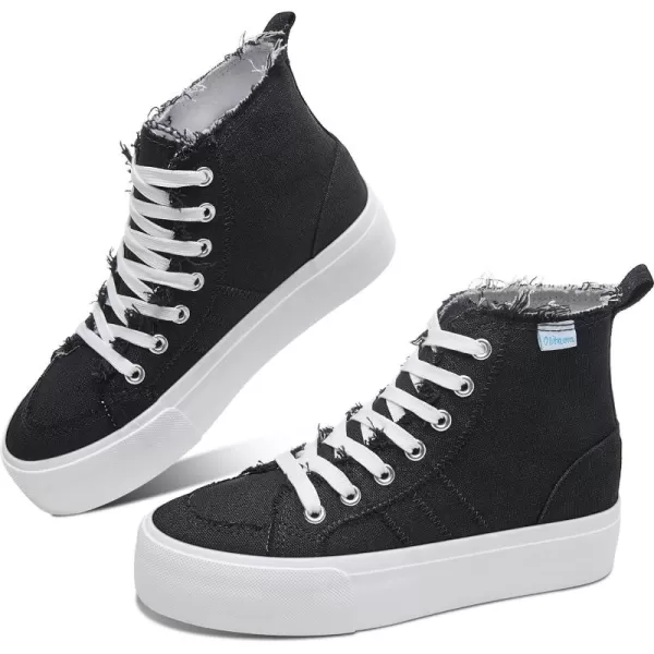 Obtaom High Top Platform Sneakers Women Mid Calf Play Canvas Shoes Washed Platform Skate Skateboard Shoe Casual Canvas Fashion Sneakers