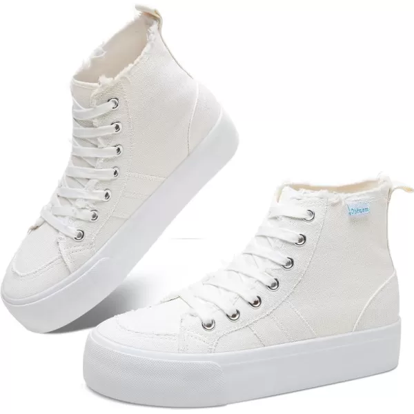 Obtaom High Top Platform Sneakers Women Mid Calf Play Canvas Shoes Washed Platform Skate Skateboard Shoe Casual Canvas Fashion Sneakers